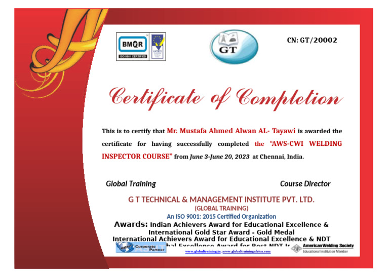 AWS-CWI Welding Inspector Certificate | PDF