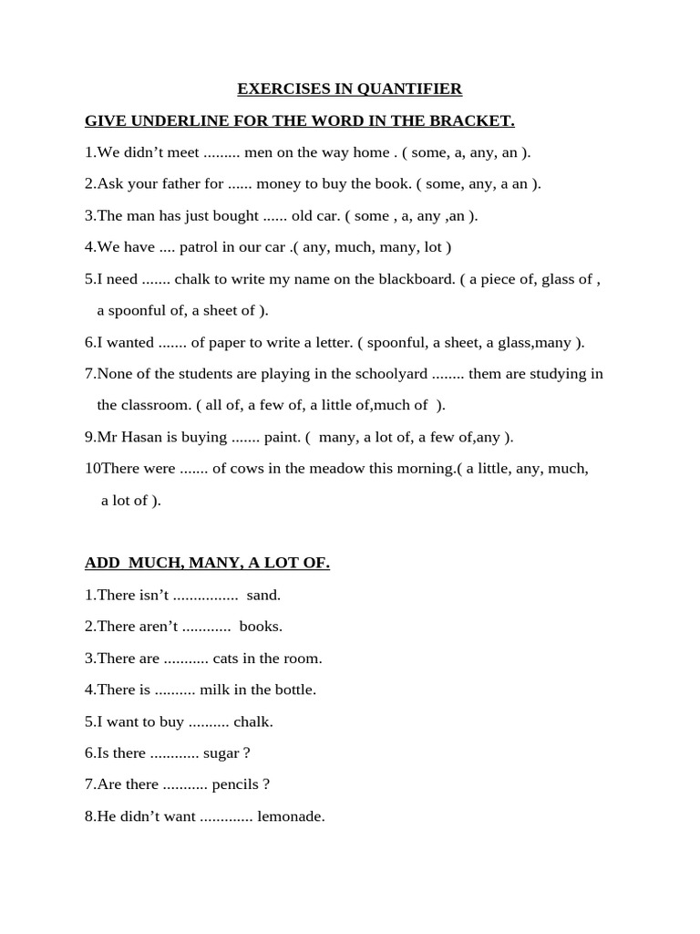 Exercises On Quantifier, Unit 6 | PDF