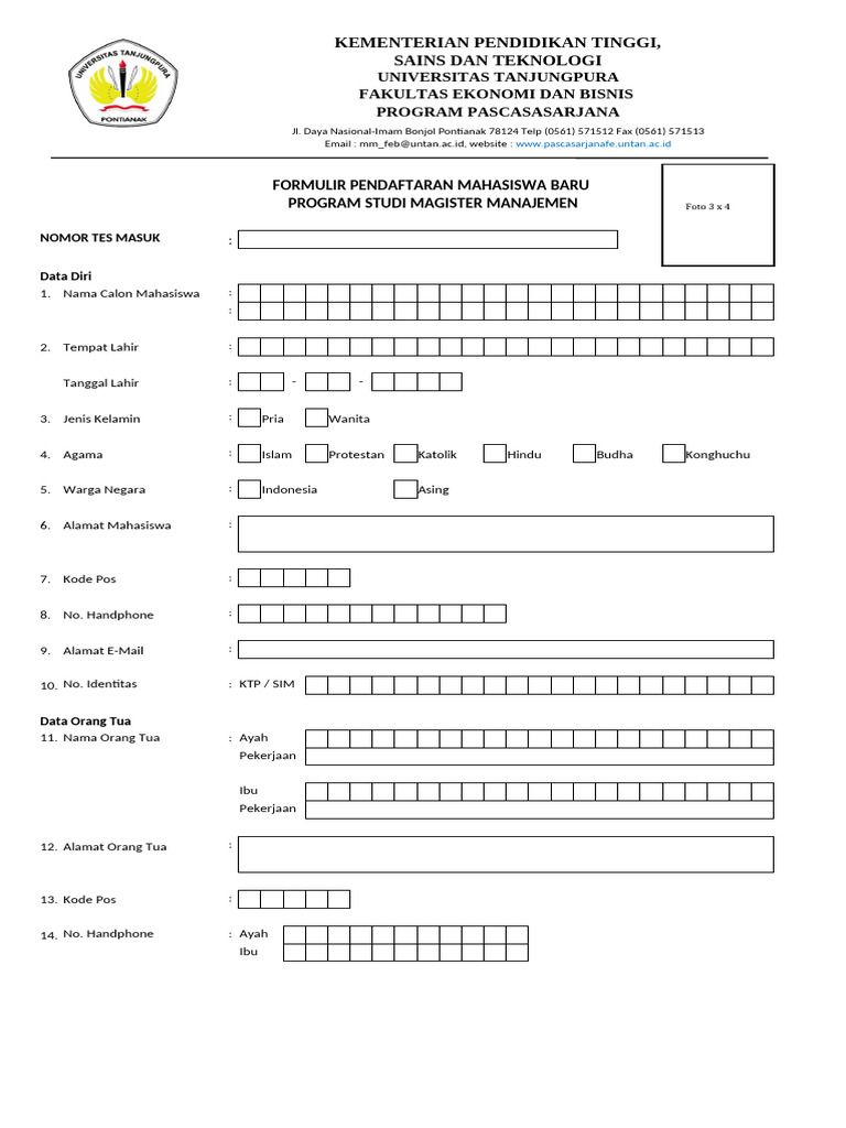 Formulir Pendaftaran Magister Manajemen | PDF