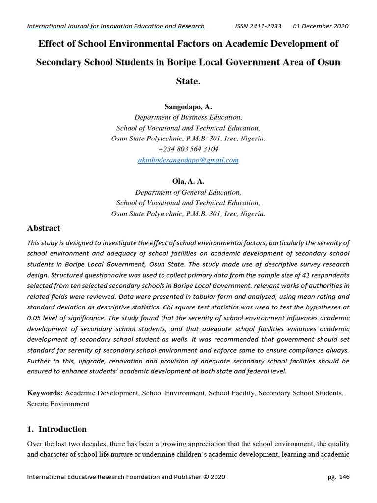 Effect of School Environmental Factors o | PDF | Statistical ...
