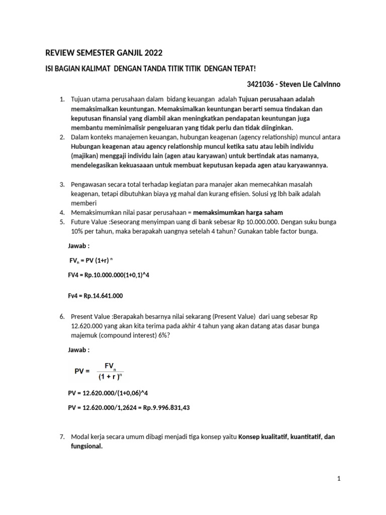 Steven Lie Calvinno - Review Semester Ganjil 2022 | PDF