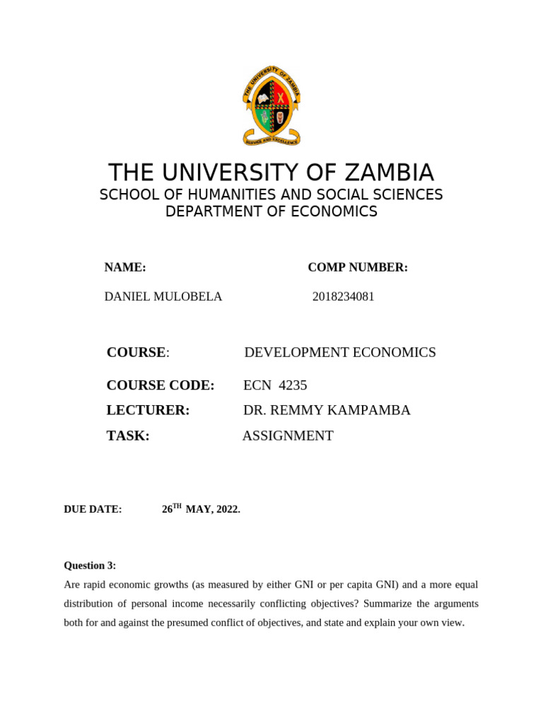 Development Economics Assignment | PDF | Income Distribution | Economic ...