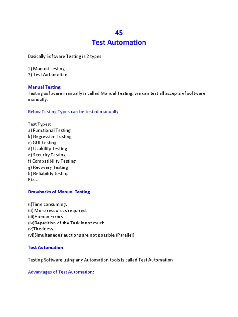 Test Automation vs. Manual Testing | PDF | Object (Computer Science ...