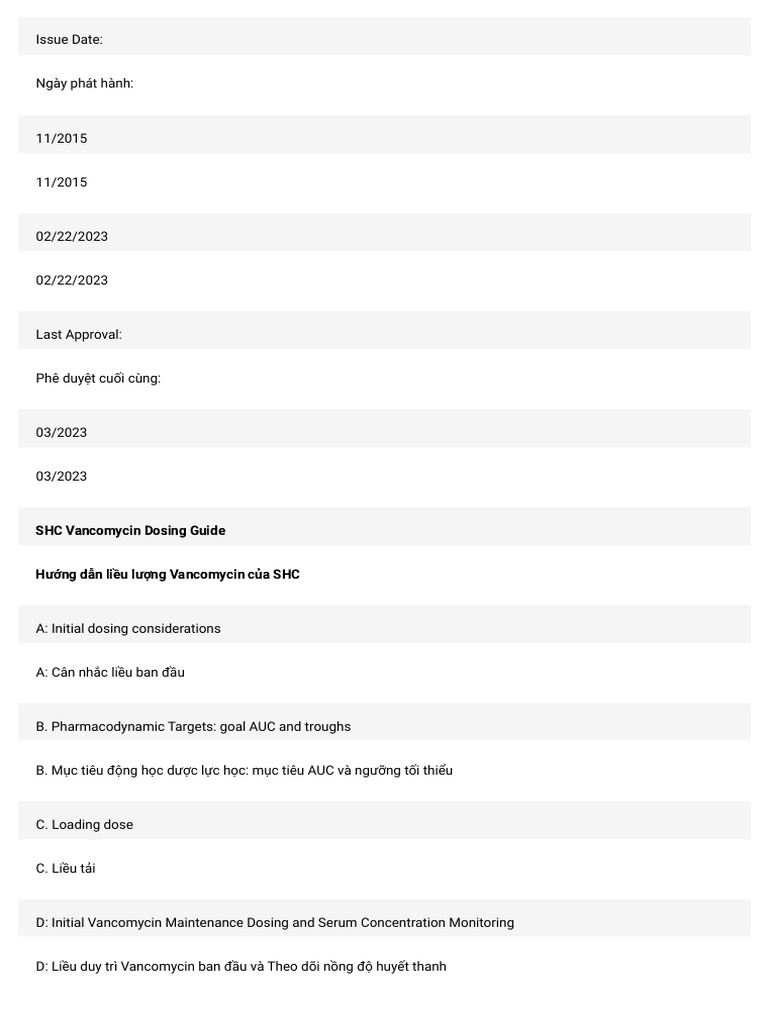 SHC Vancomycin Dosing Guide - Song NG | PDF