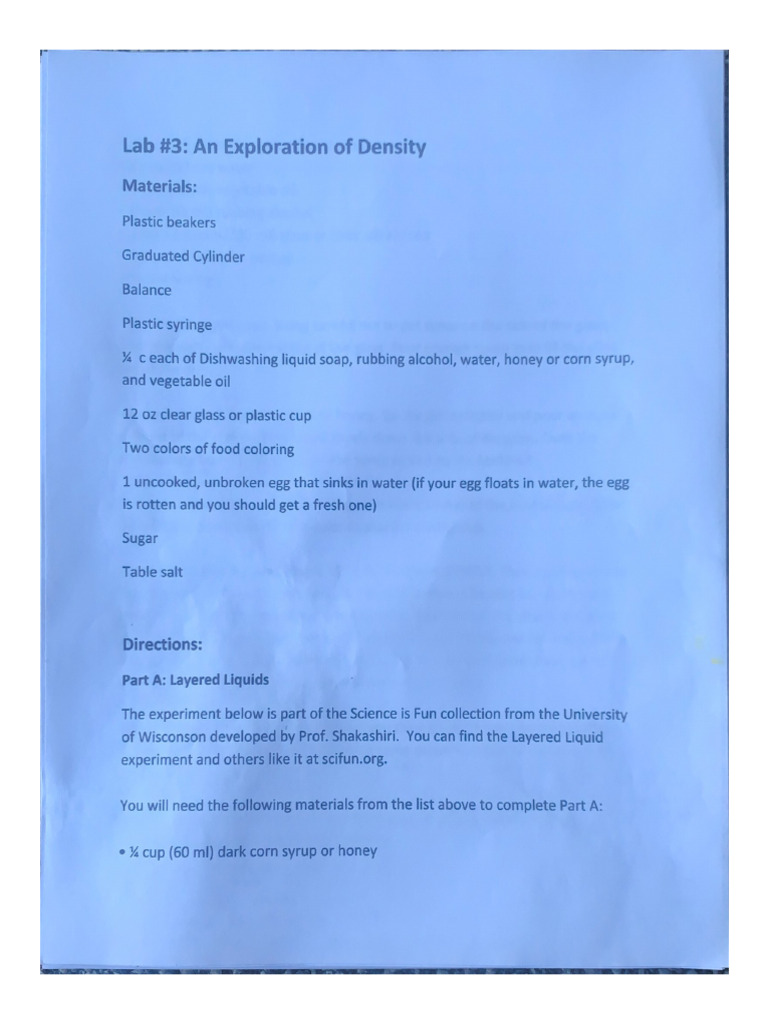 Lab #3 An Exploration of Density | PDF
