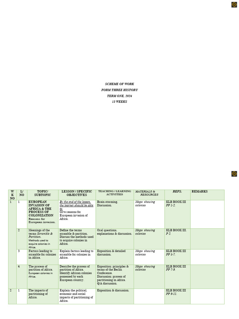 Form Three History Scheme of Work | PDF | Ghana | Africa