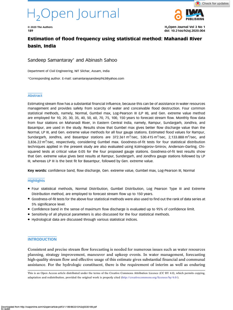 Flood Frequency Estimation in Mahanadi | PDF | Probability Distribution ...