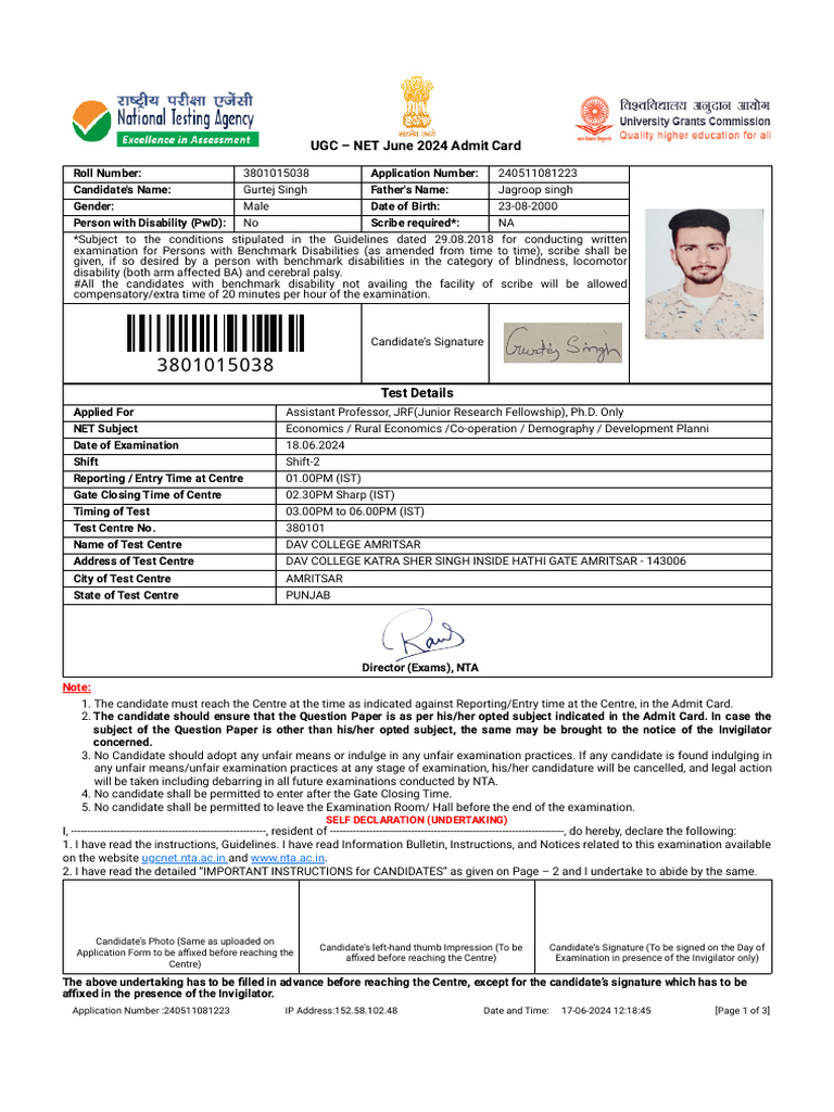 University Grants Commission (UGC) - NET - India | PDF | Identity Document