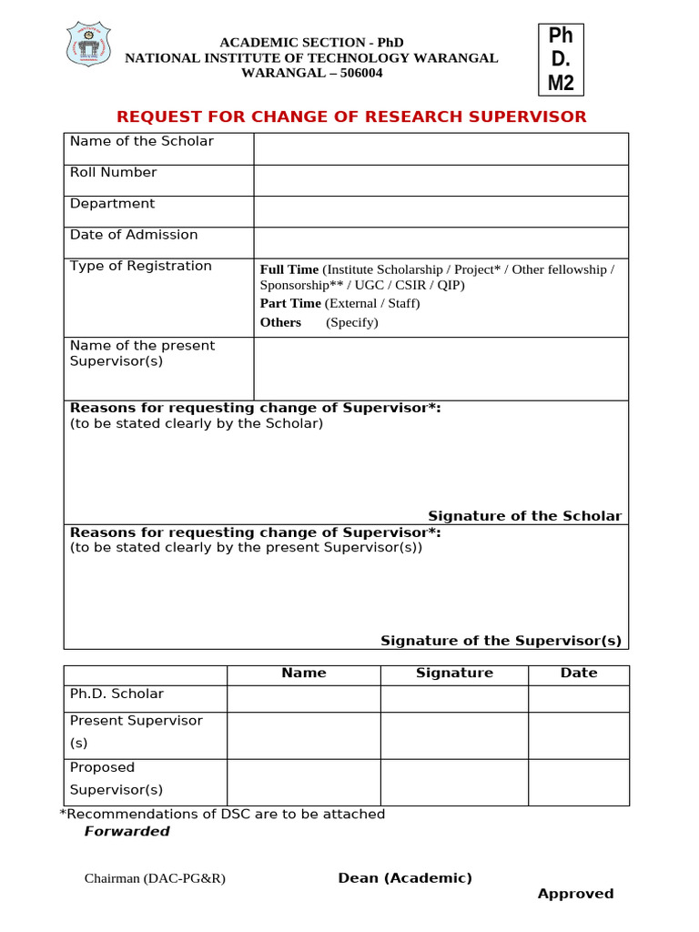PhD Research Supervisor Change Request | PDF