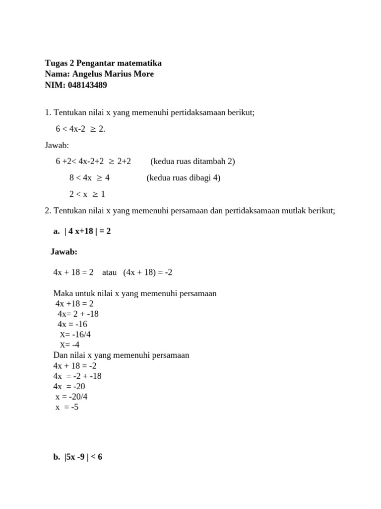 Angelus Tugas 2 Pengantar Matematika | PDF