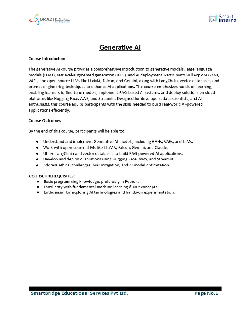 Generative AI Course Overview | PDF | Artificial Intelligence ...