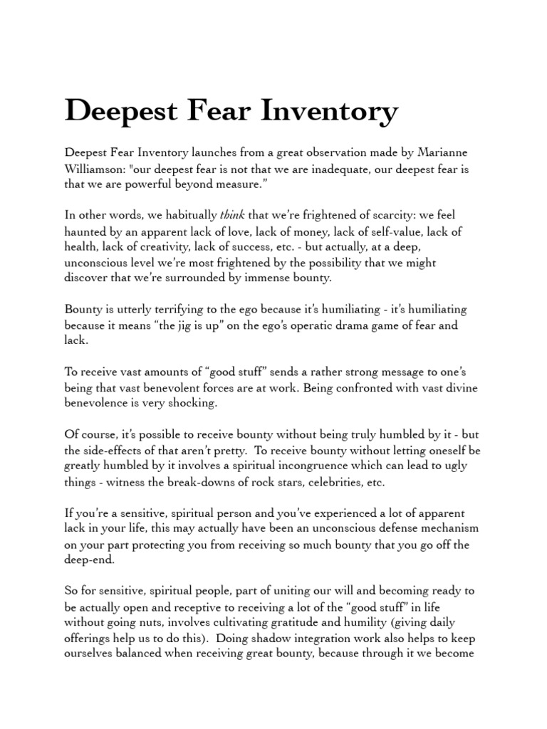 Deepest Fear Inventory - Carolyn Elliot | PDF | Fear | Shadow (Psychology)