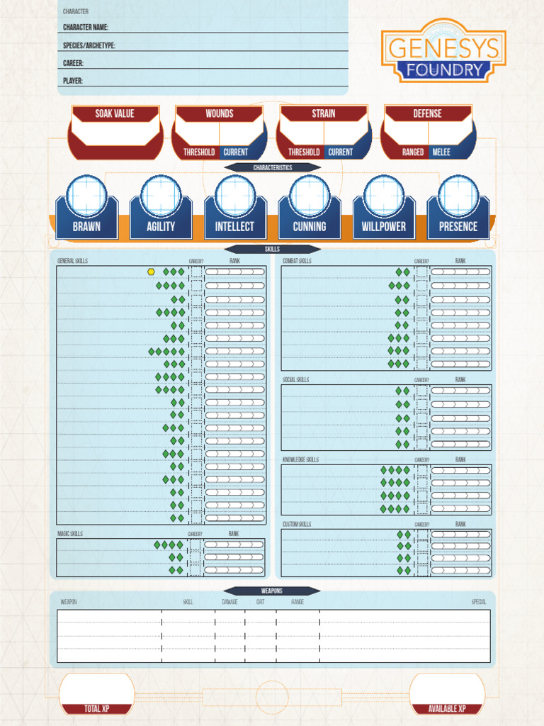 Genesys RPG Character Sheet Overview | PDF