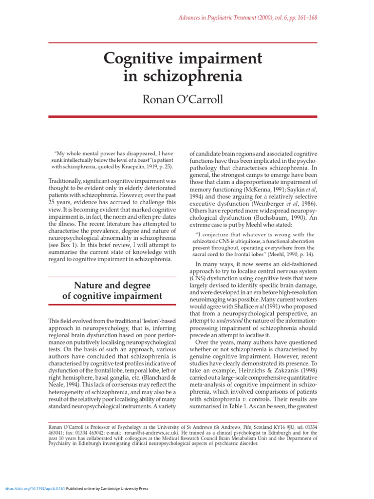 Cognitive Impairment in Schizophrenia | PDF | Schizophrenia | Antipsychotic