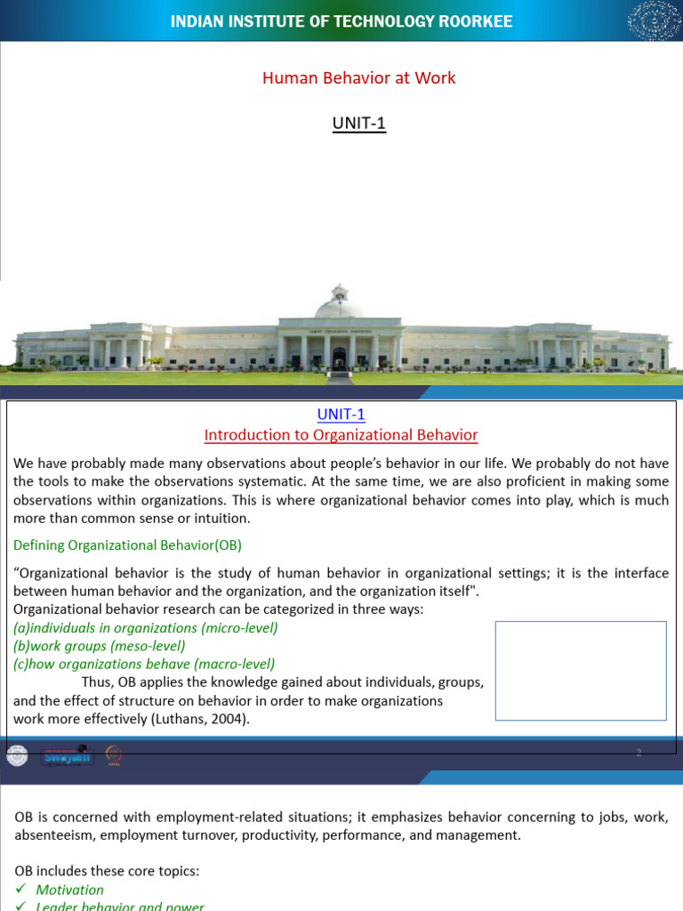 Unit-I-Introduction To Ob | PDF | Behaviorism | Organizational Behavior