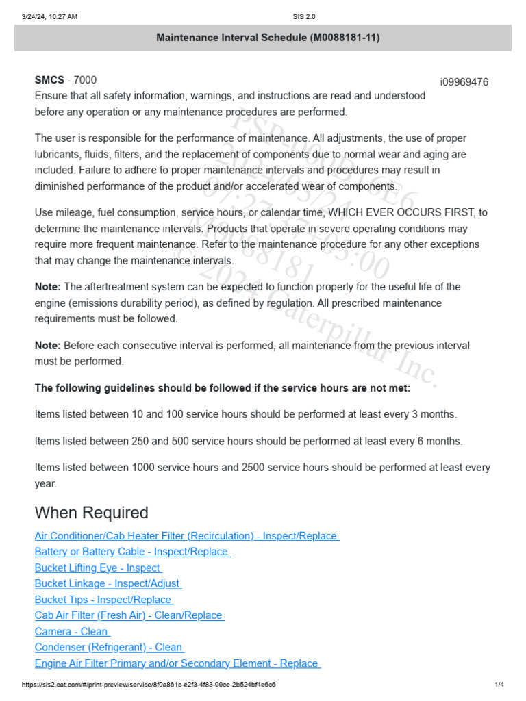 CATERPILLAR MAINTENANCE SCHEDULE visual data 5