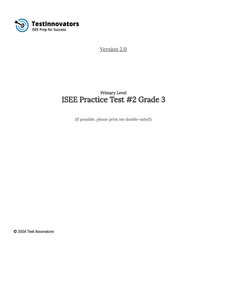 Grade 3 ISEE Practice Test #2 | PDF | Stars | Sun