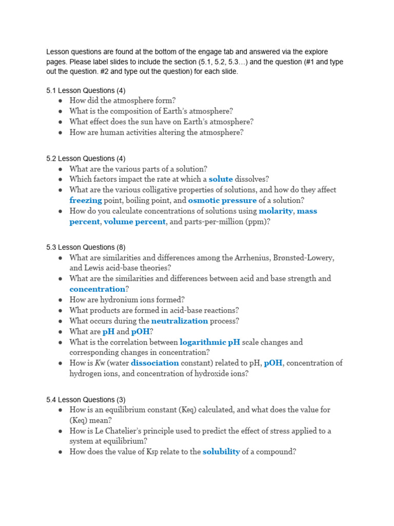 Unit 5 Lesson Questions | PDF