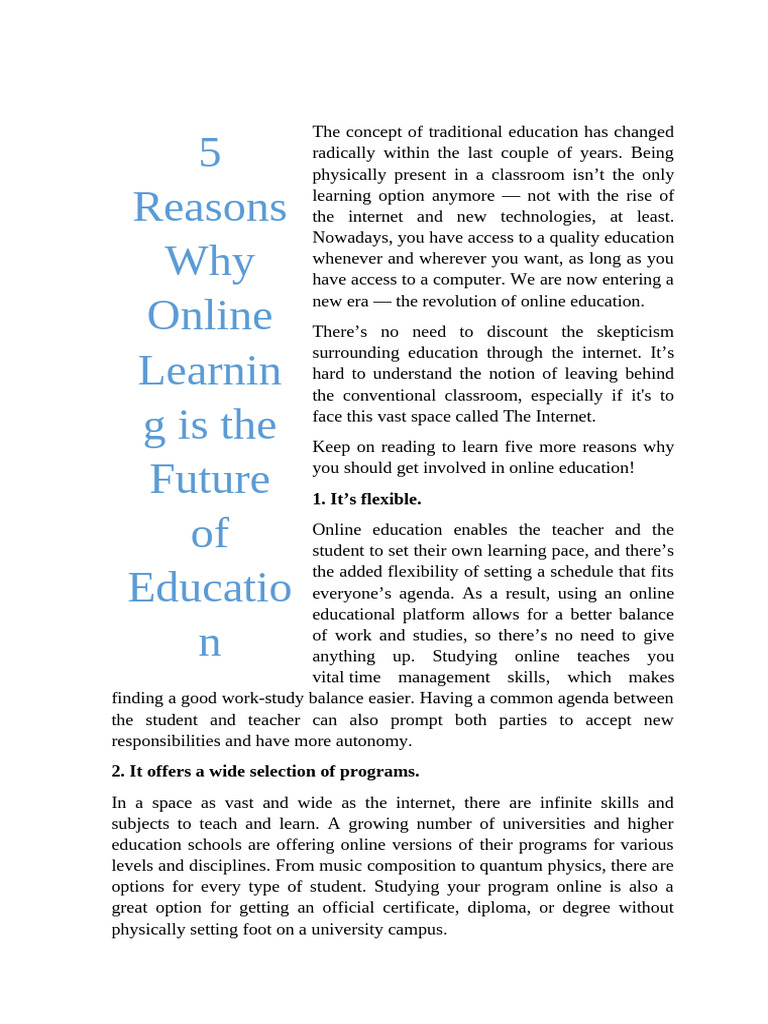 5 Reasons Why Online Learning Is The Future of Education | PDF ...