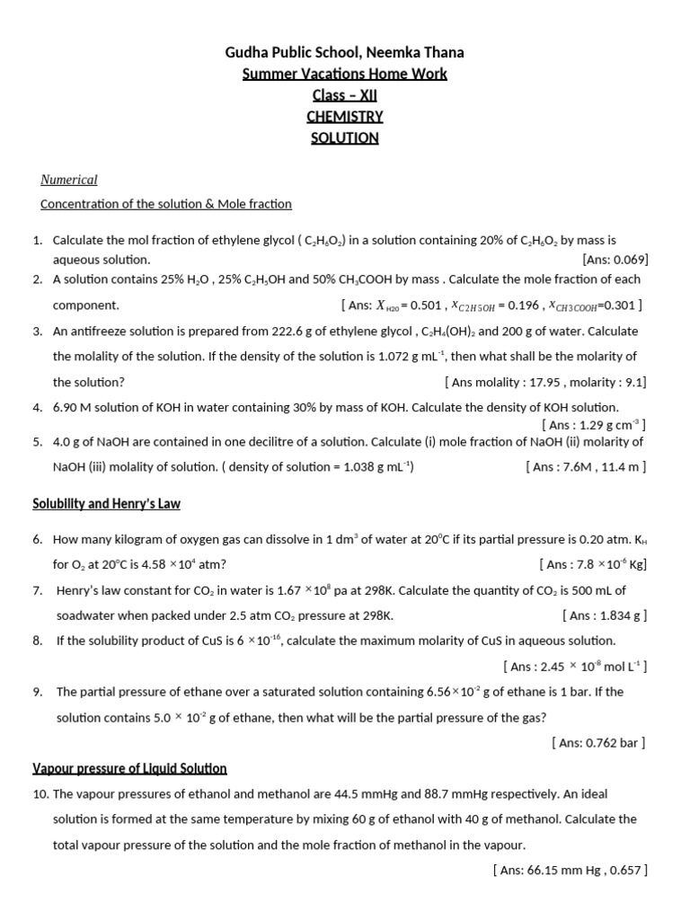Mole Fractions and Solutions in Chemistry | PDF | Mole (Unit) | Vapor