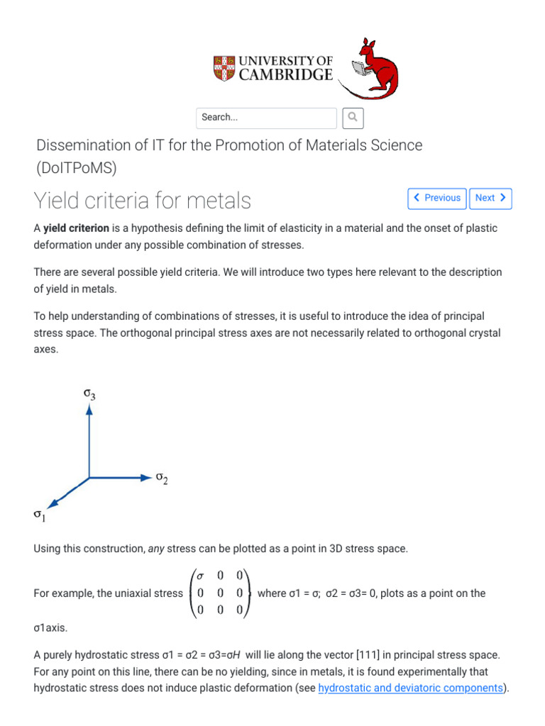 Yield Criteria For Metals | PDF | Stress (Mechanics) | Plasticity (Physics)