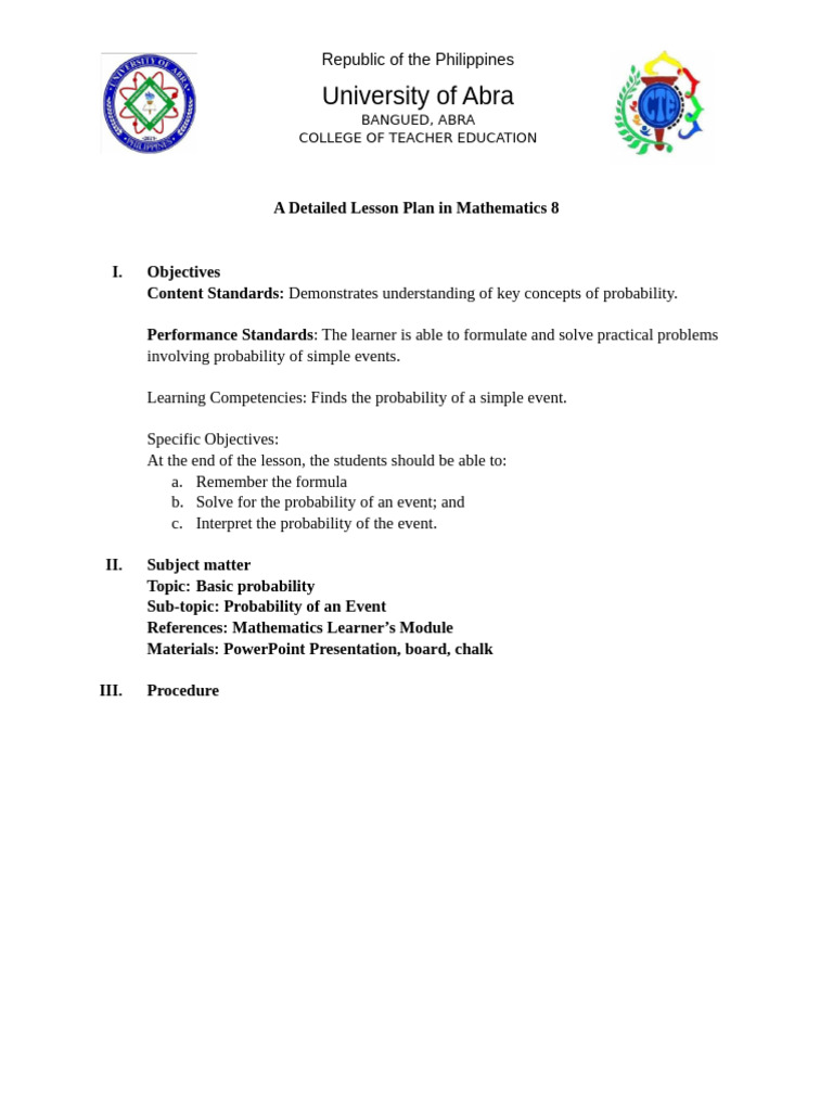 Detailed Lesson Plan in Mathematics 1 | PDF | Learning | Lesson Plan