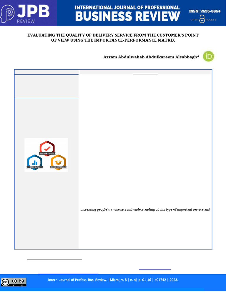 Evaluating The Quality of Delivery Service From The Customer'S Point of ...