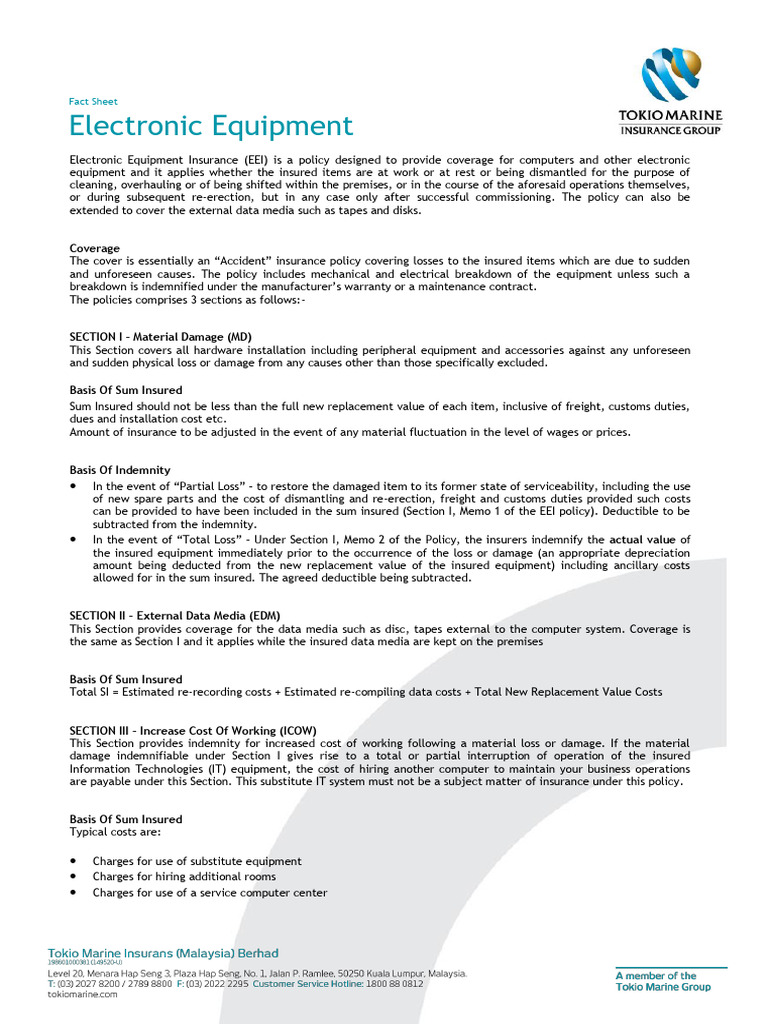 Electronic Equipment Insurance Guide | PDF | Insurance | Indemnity