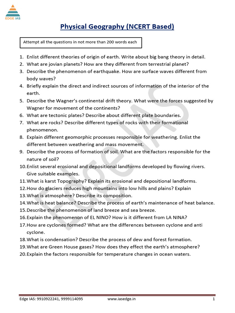 Physical Geography Study Guide Questions | PDF
