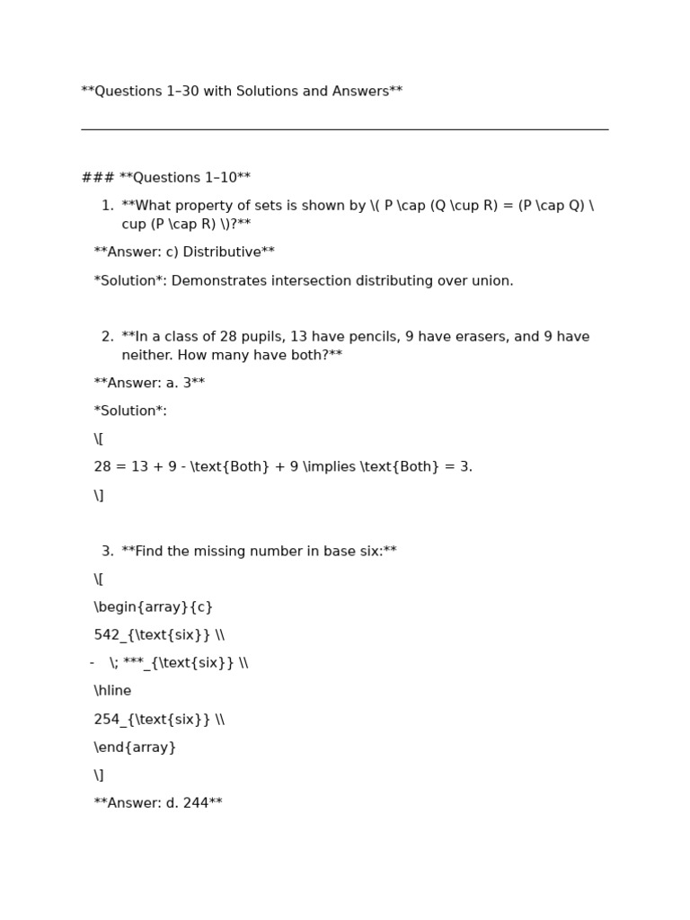 Math Questions with Solutions 1-30 | PDF | Mathematics | Arithmetic