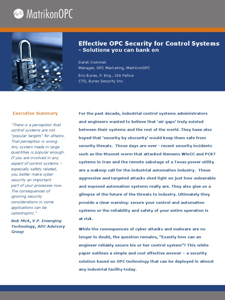 WP Effective OPC Security For Control Systems | PDF | Computer Security ...