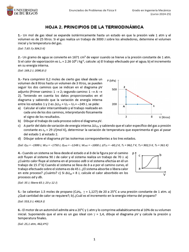 Problemas de Termodinámica para Ingeniería | PDF | Gases | Termodinámica