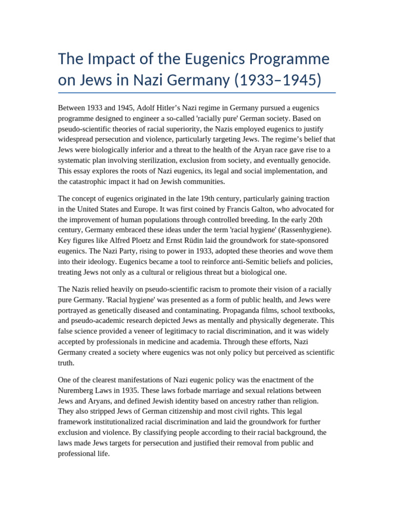 Eugenics Programme Nazi Germany Essay | PDF | Eugenics | Nazi Germany