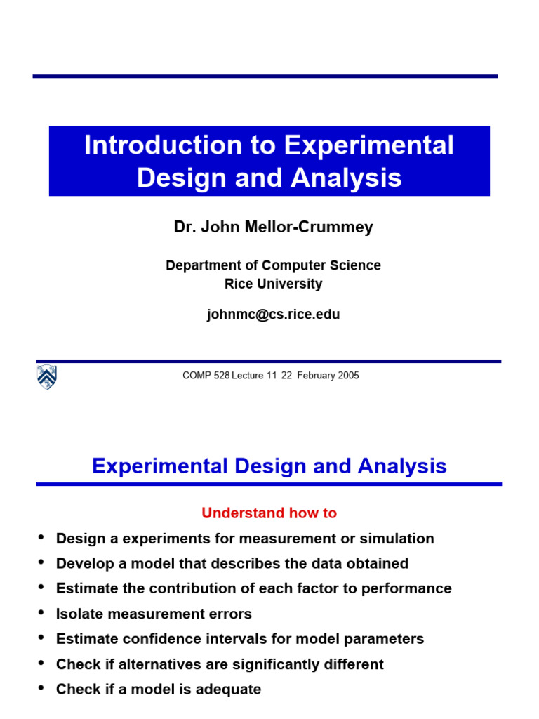 Experimental Design and Analysis Overview | PDF | Experiment | Design ...