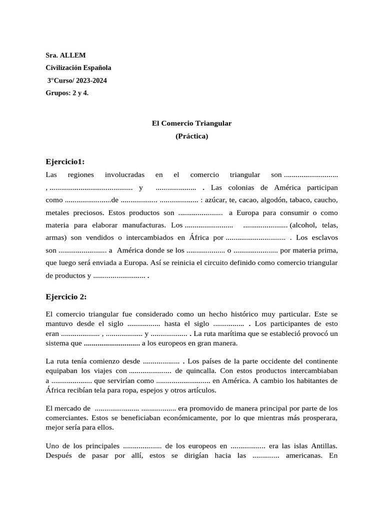 Practica Comercio Triangular | PDF | Comercio | Américas