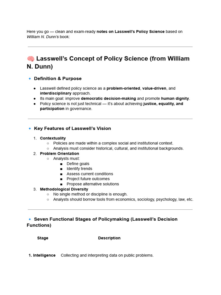 Notes - Public Policy Unit - 1 | PDF | Policy | Governance
