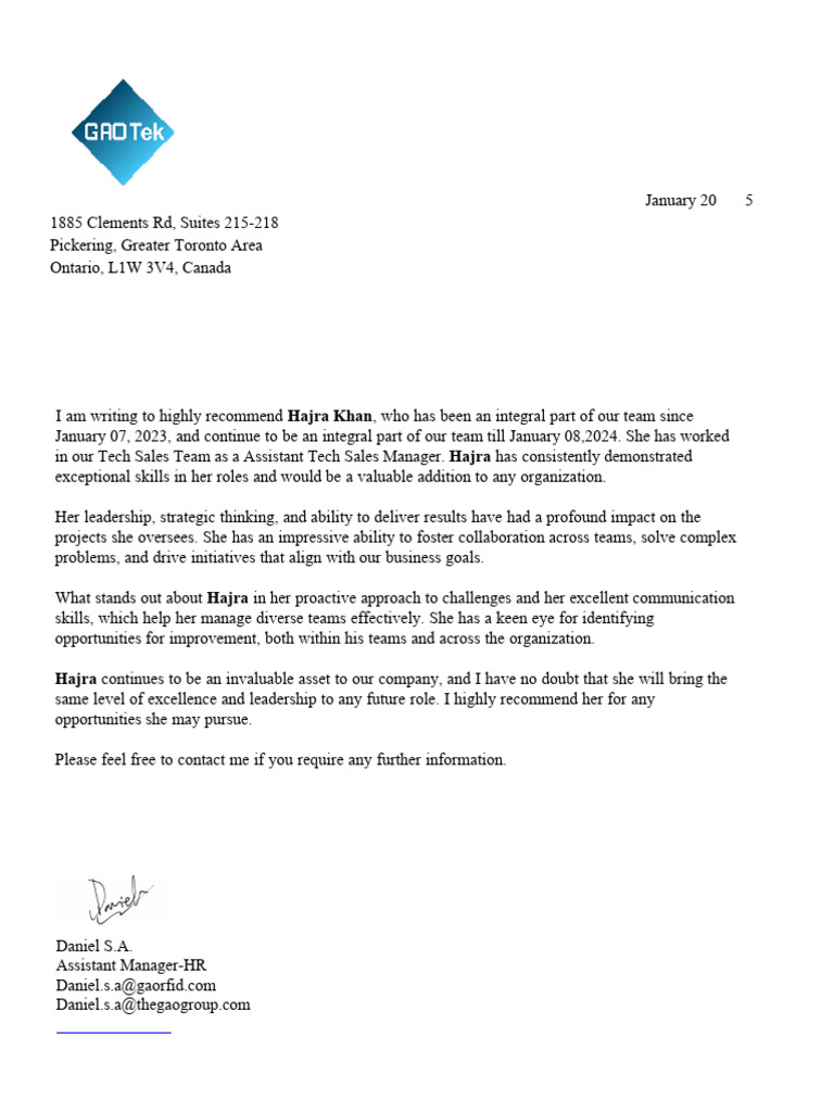 Experience Letter - H | PDF