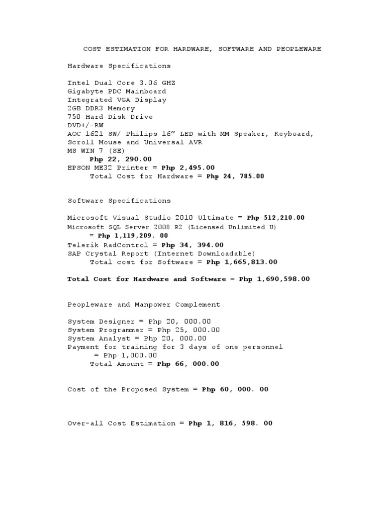 Cost Estimation: Hardware, Software & Peopleware | PDF | Business ...
