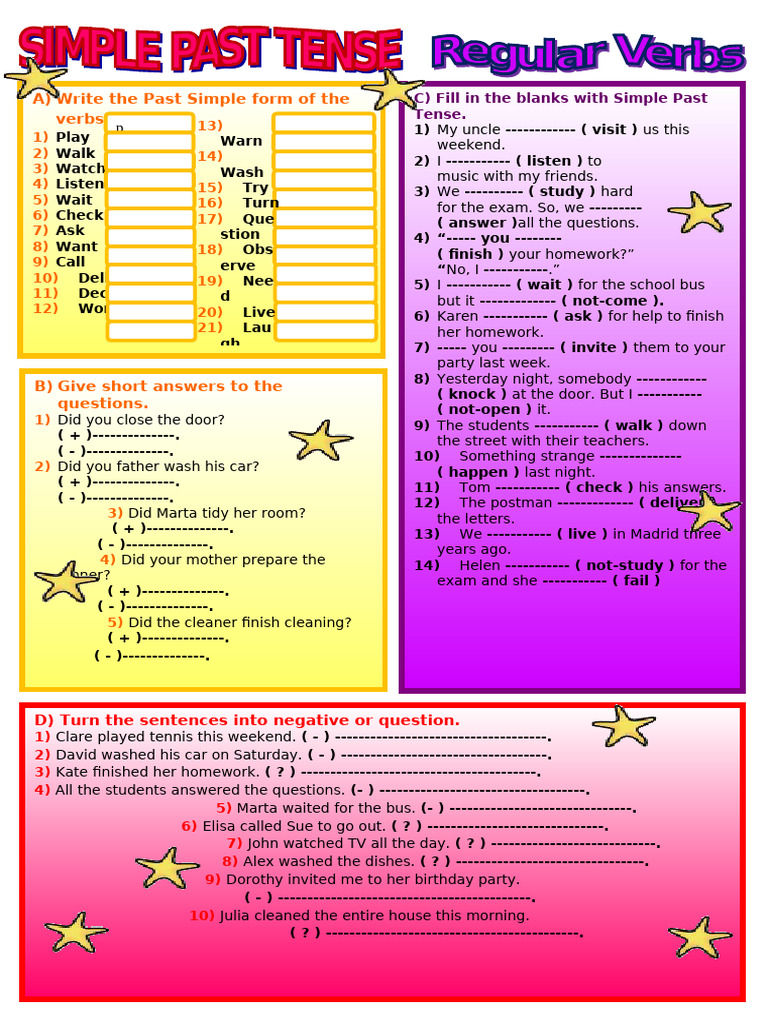Past Simple Regular Verbs Exercises | PDF | Linguistic Typology ...