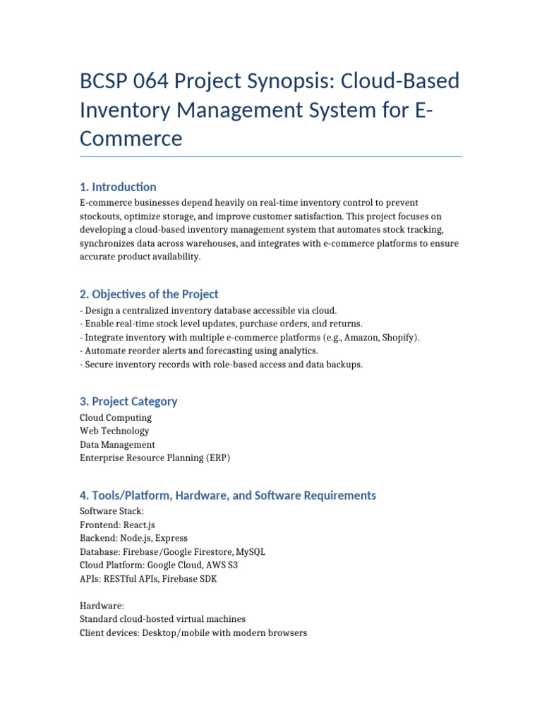 Cloud Based Inventory Management Synopsis | PDF | Cloud Computing ...