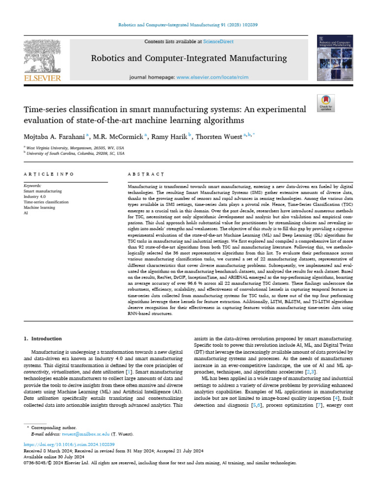 Time-Series Classification in Smart Manufacturing | PDF | Time Series ...