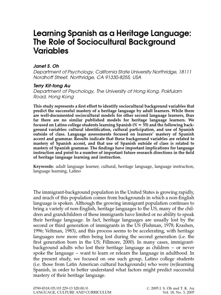 Learning Spanish Sociocultural Background | PDF | Second Language ...