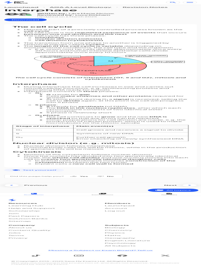Interphase - AQA A Level Biology Revision Notes 2015 | PDF | Mitosis ...