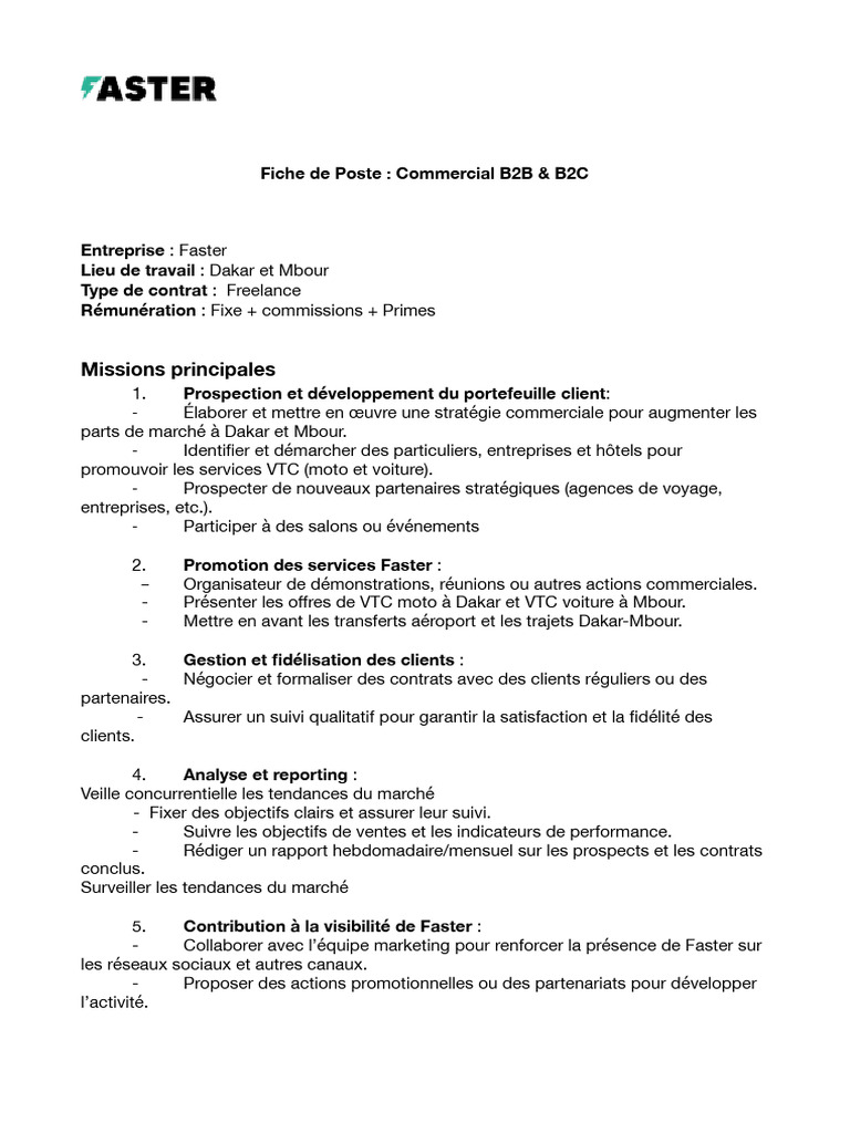 Fiche de Poste Commercial B2B & B2C | PDF | Commercialisation ...