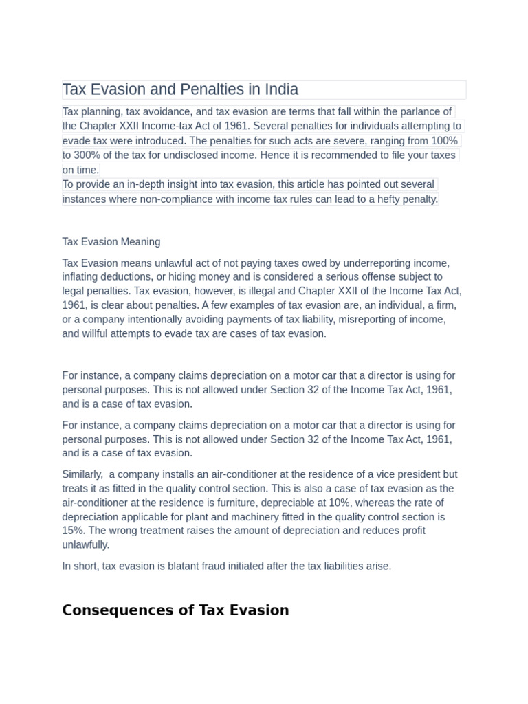 Tax Evasion and Penalties in India | PDF | Taxes | Tax Avoidance