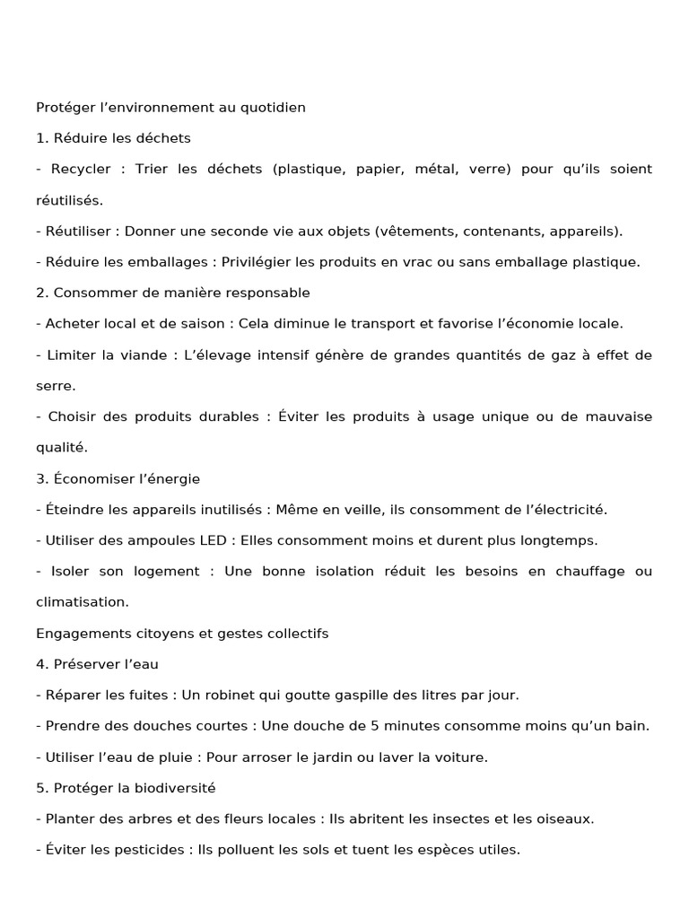 Conseils pratiques pour protéger l'environnement | PDF