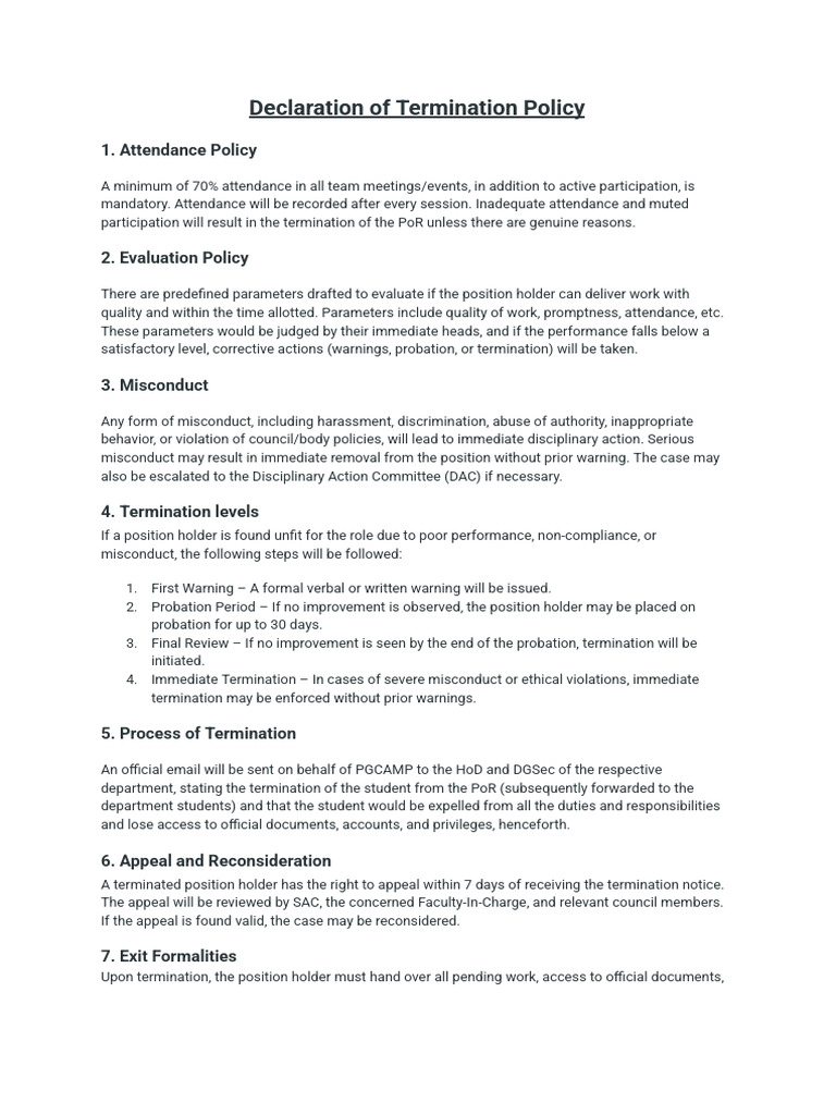 Declaration of Termination Policy | PDF | Justice | Crime & Violence