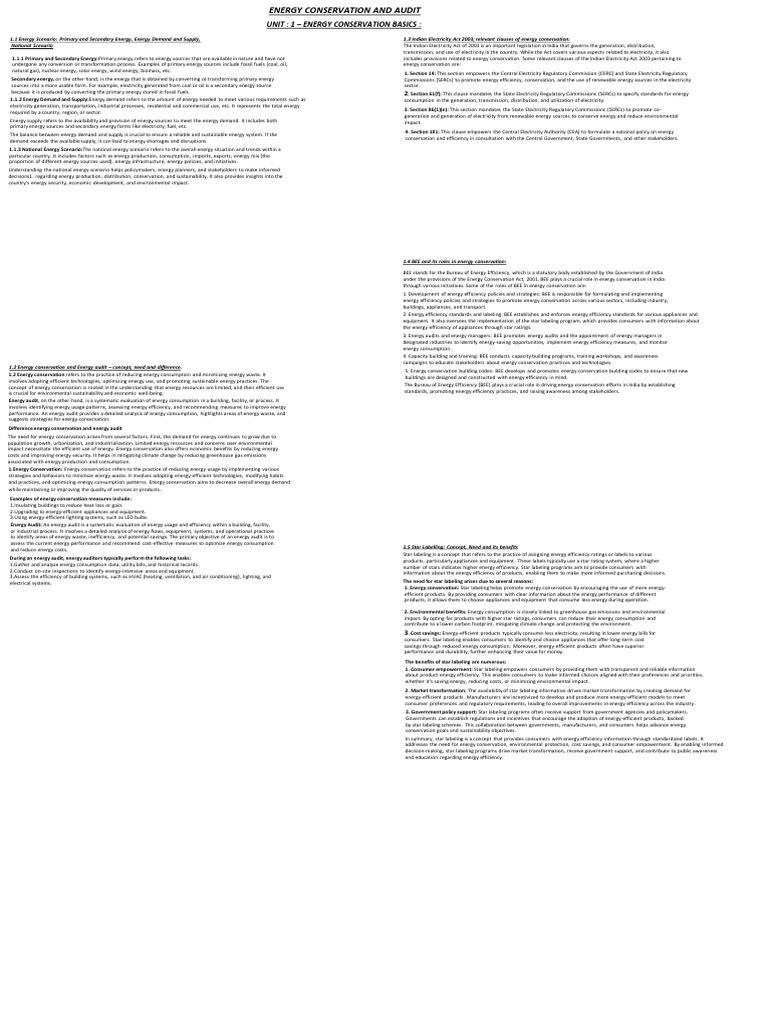 Energy Conservation and Audit Overview | PDF | Energy Conservation ...