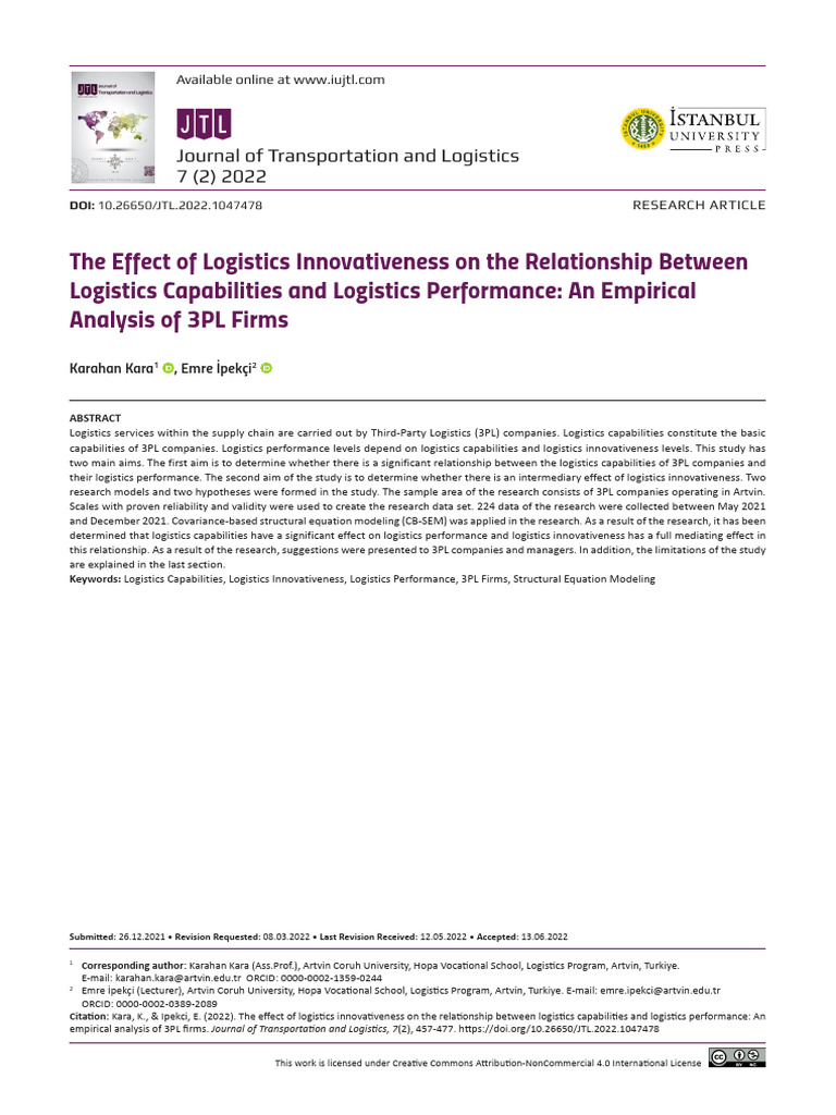 The Effect of Logistics Innovativeness On The Rela | PDF | Logistics ...