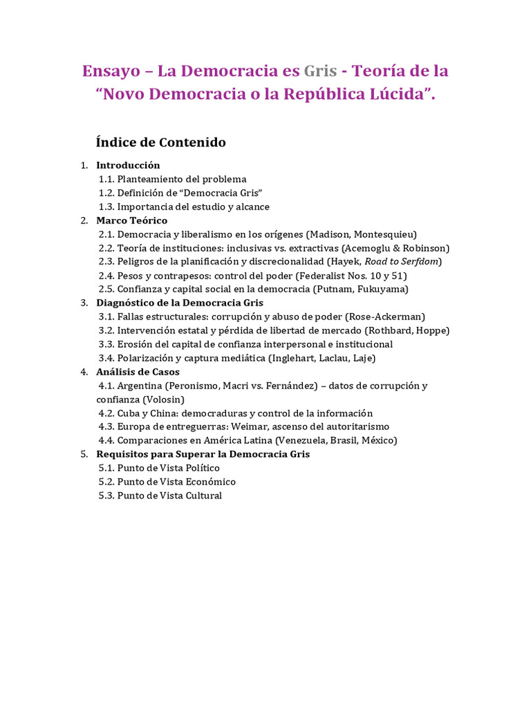 Ensayo - Teoría de la Democracia Gris y la Novo Democracia | PDF ...